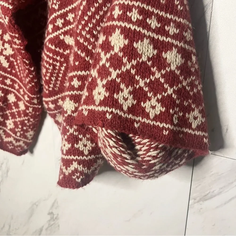 CAbi Fair Isle Shrug Cardigan Sweater Burgundy Cream Size Medium